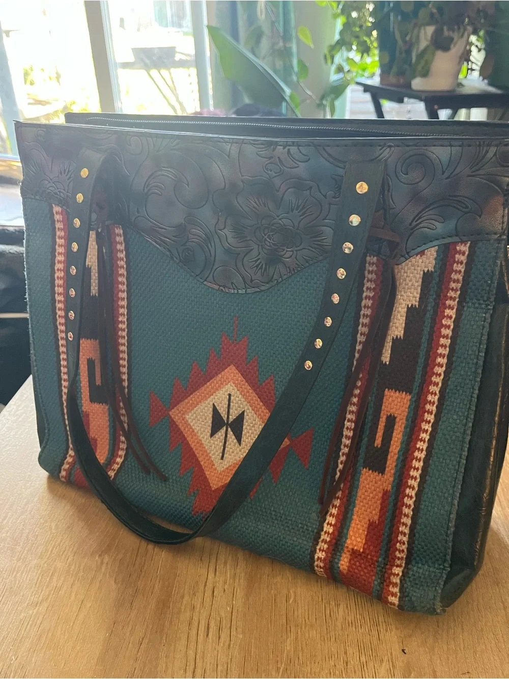 Montana West Western Aztec Geometric Turquoise Tote